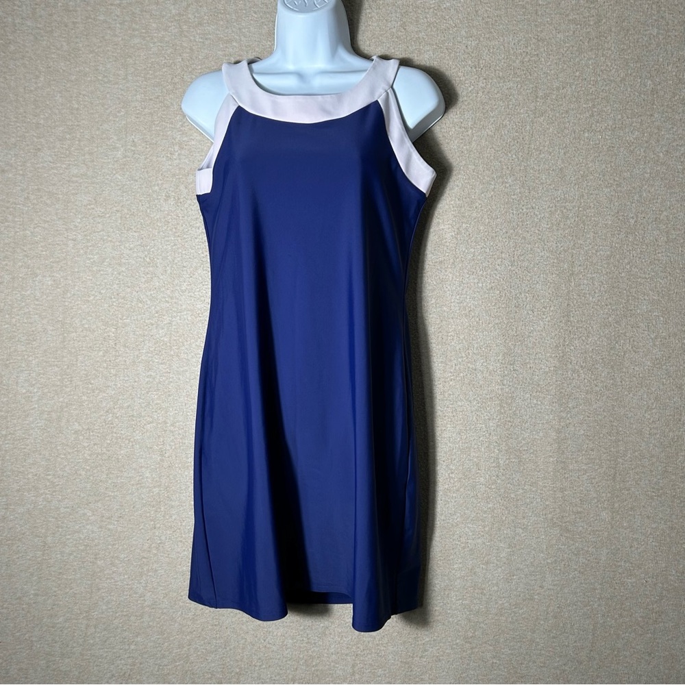 Jude Connally Mandy Dress Womens XS Blue Sleeveless Shift Stretch Resort Beach